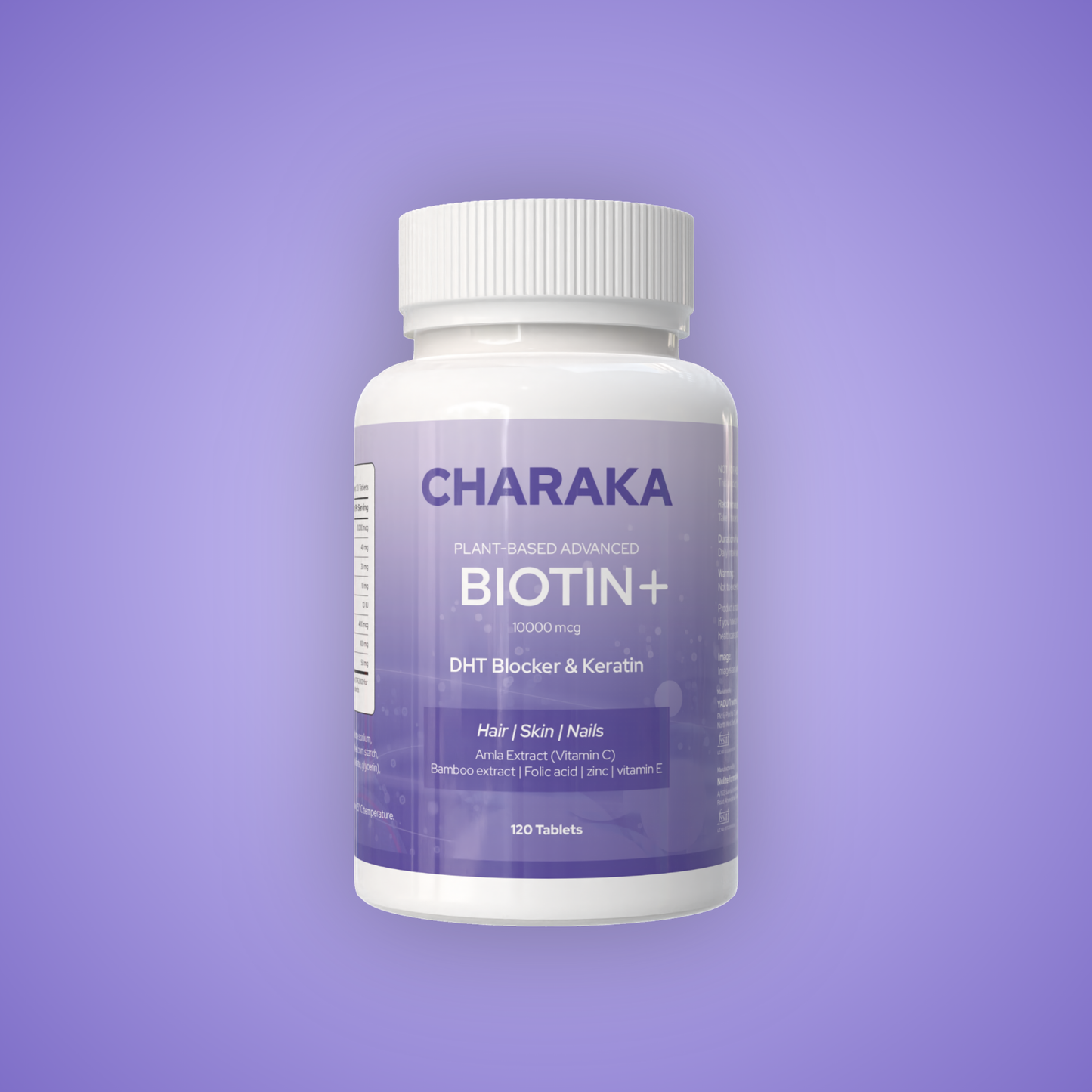 Charaka Biotin 10,000 mcg Tablets with DHT Blocker, Keratin, Amla, Bamboo Extract, Zinc & Vitamins – 120 Tablets | Hair Growth, Strong Nails & Glowing Skin | For Men & Women | Plant-Based Supplement