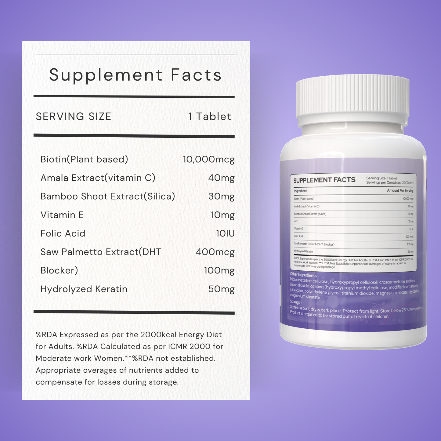 Charaka Biotin 10,000 mcg Tablets with DHT Blocker, Keratin, Amla, Bamboo Extract, Zinc & Vitamins – 120 Tablets | Hair Growth, Strong Nails & Glowing Skin | For Men & Women | Plant-Based Supplement